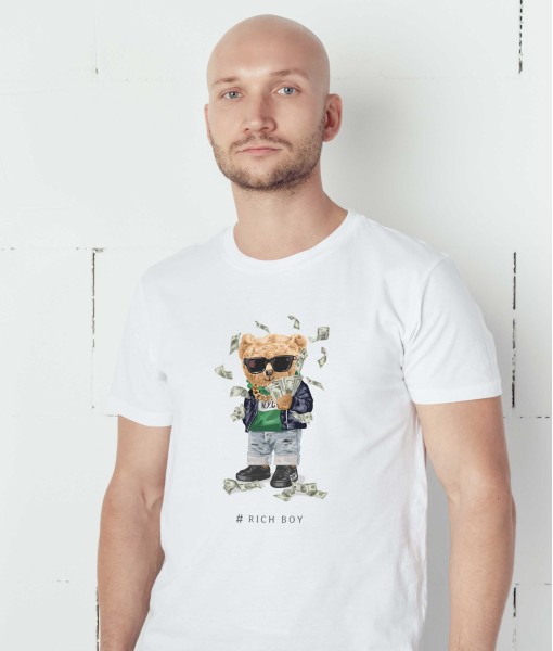 Мъжка тениска с щампа Мечета Rich bear